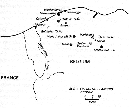 overzicht van Duitse vliegvelden op Belgisch grondgebied in de directe streek van Gontrode